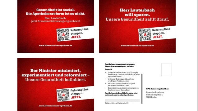 „Unsere Gesundheit zahlt drauf“: Motive der Thüringer Postkartenaktion. (Foto: ThAV)