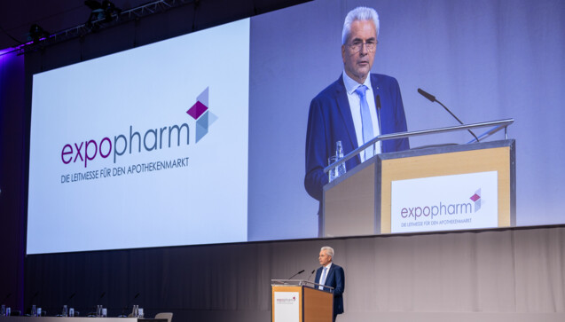 Der DAV-Vorsitzende Hans-Peter Hubmann bei der Eröffnung der Expopharm.